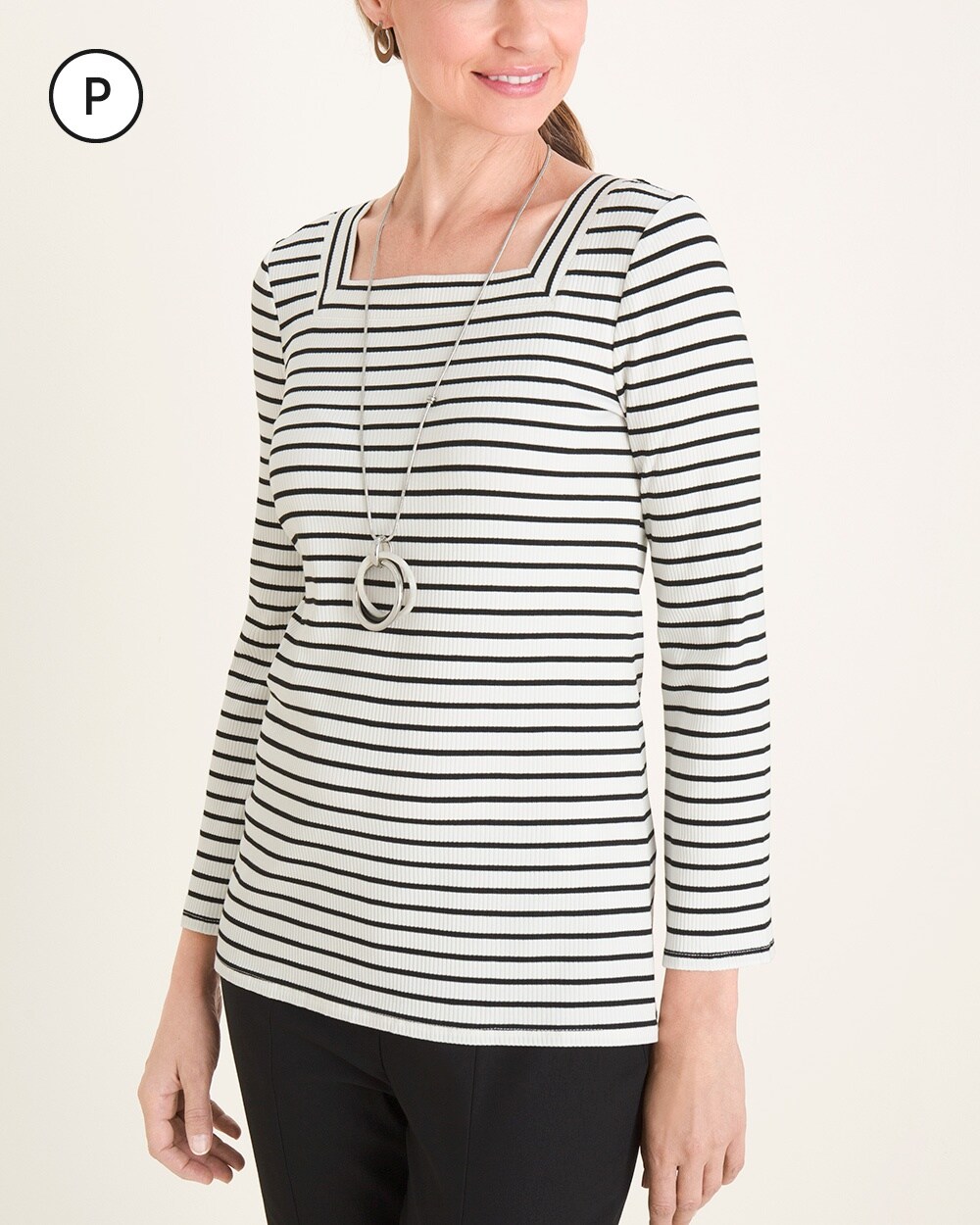 Petite Striped Ribbed Top