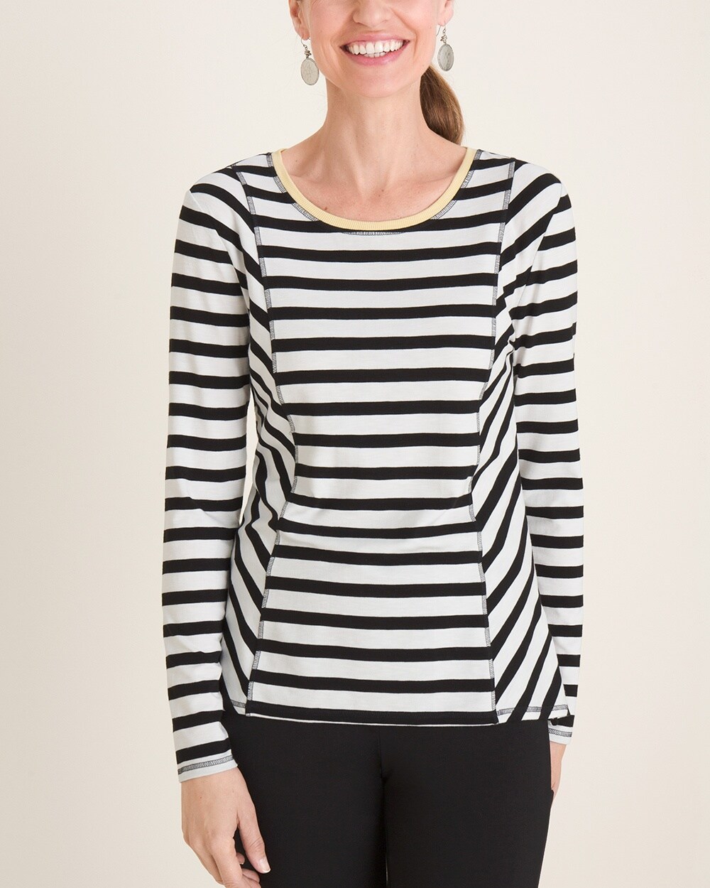 Zenergy Black and White Mixed-Stripe Top
