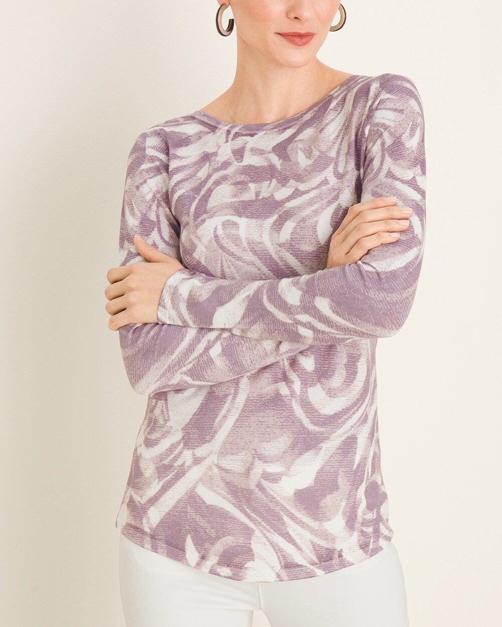 Abstract-Print Bateau-Neck Pullover Sweater