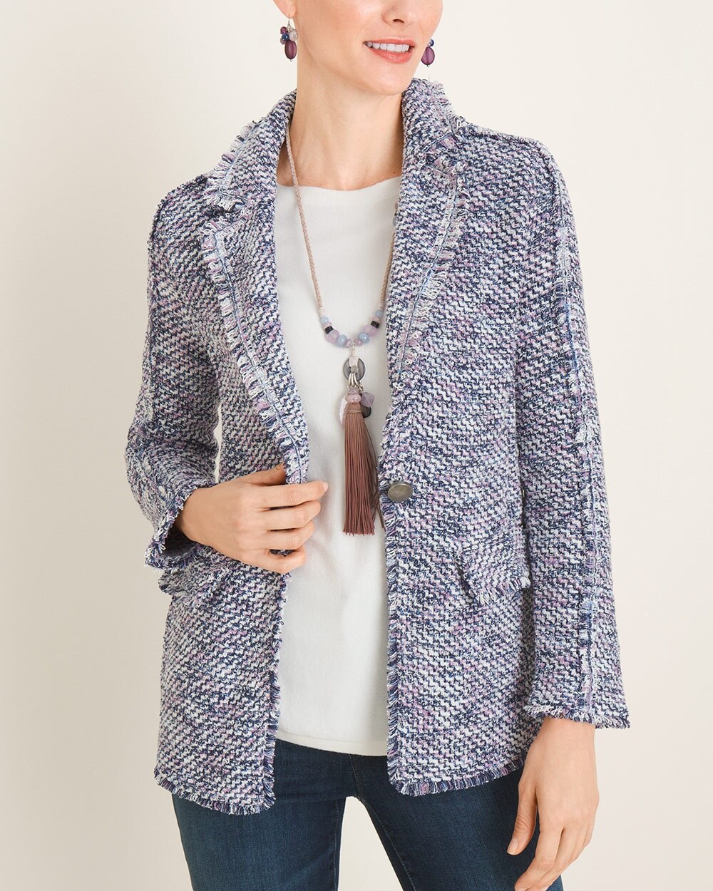 Cool-Toned Structured Notched-Collar Cardigan