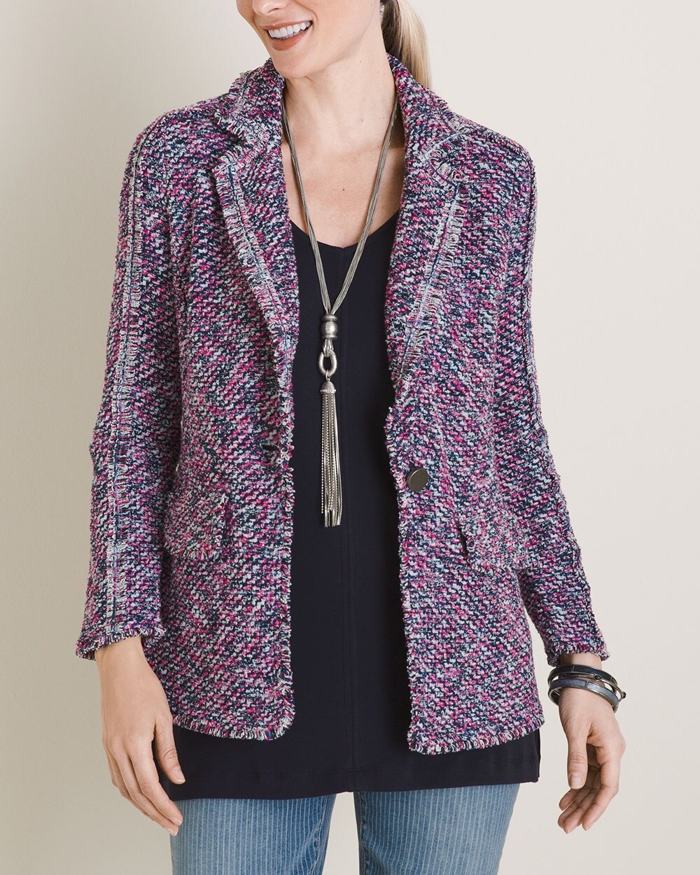 Cool-Toned Structured Notched-Collar Cardigan