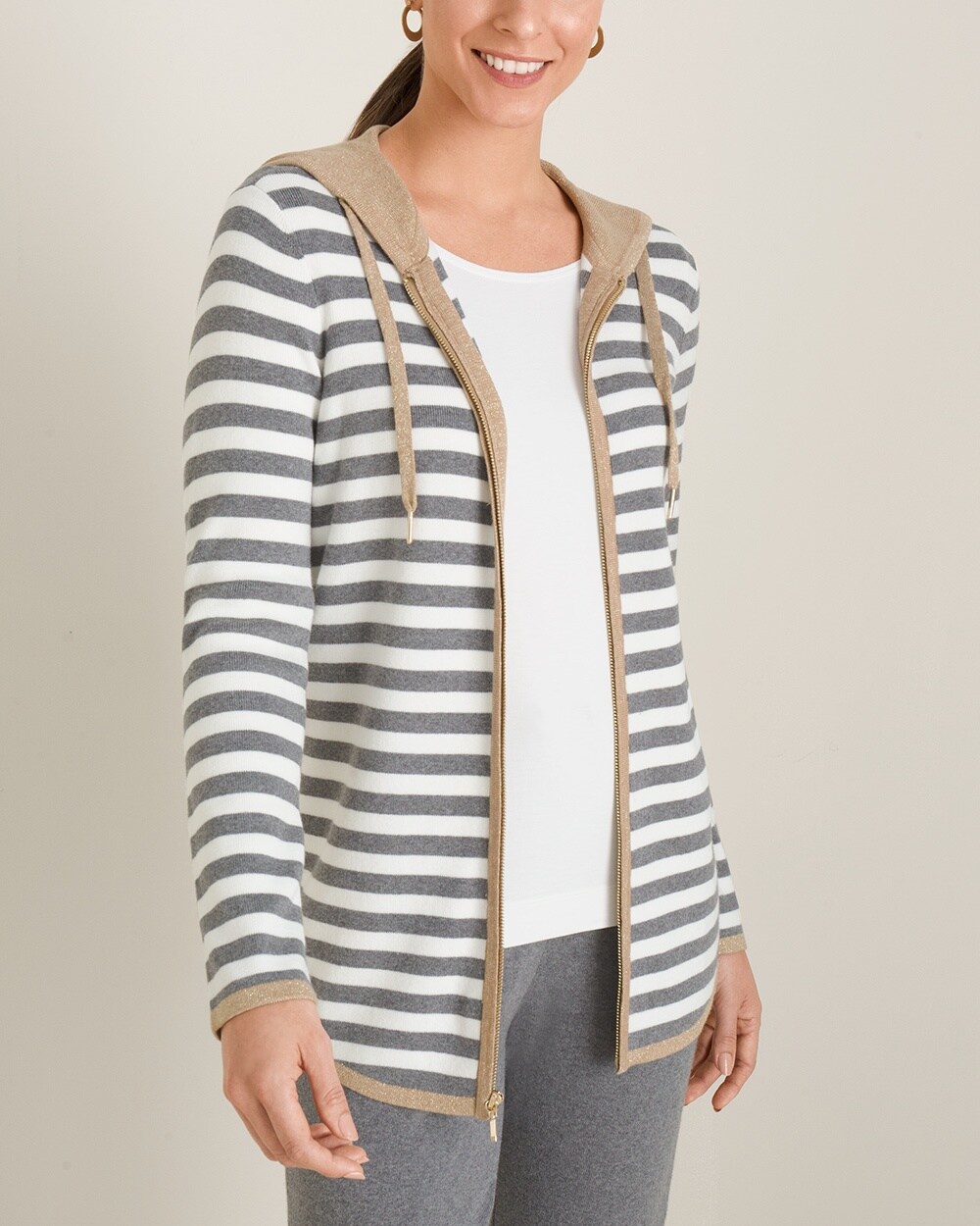 Zenergy Cotton-Cashmere Blend Lurex Striped Hooded Jacket