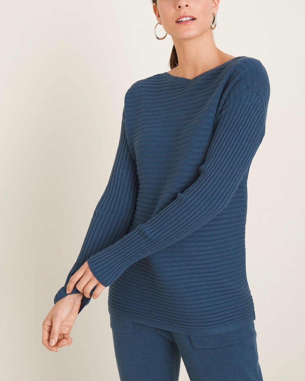 Zenergy Cotton-Cashmere Blend Bateau-Neck Ribbed Sweater