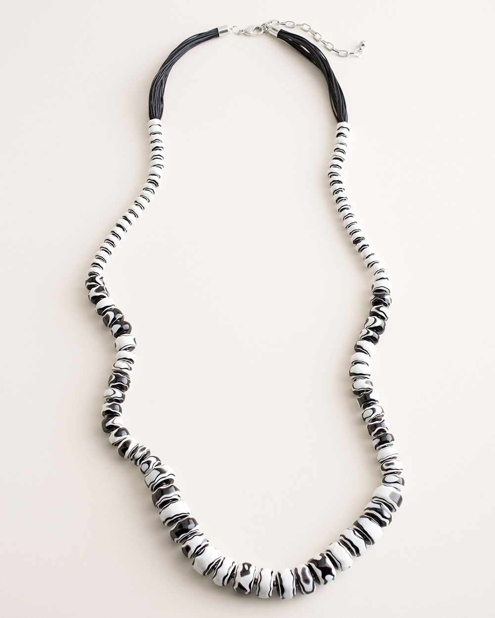 Long Black and White Swirled Single-Strand Necklace