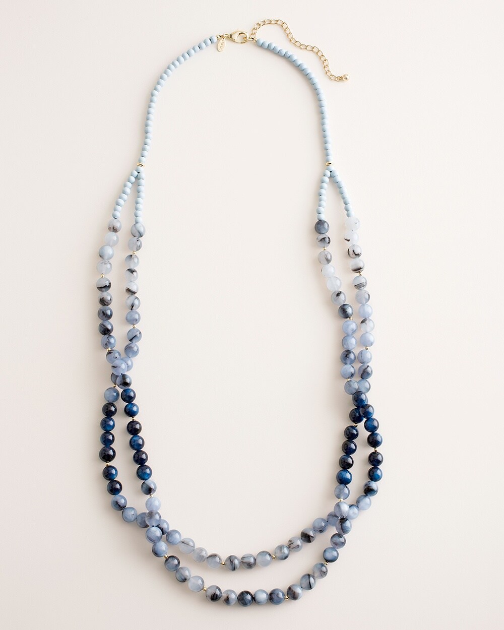 Long Beaded Blue Double-Strand Necklace