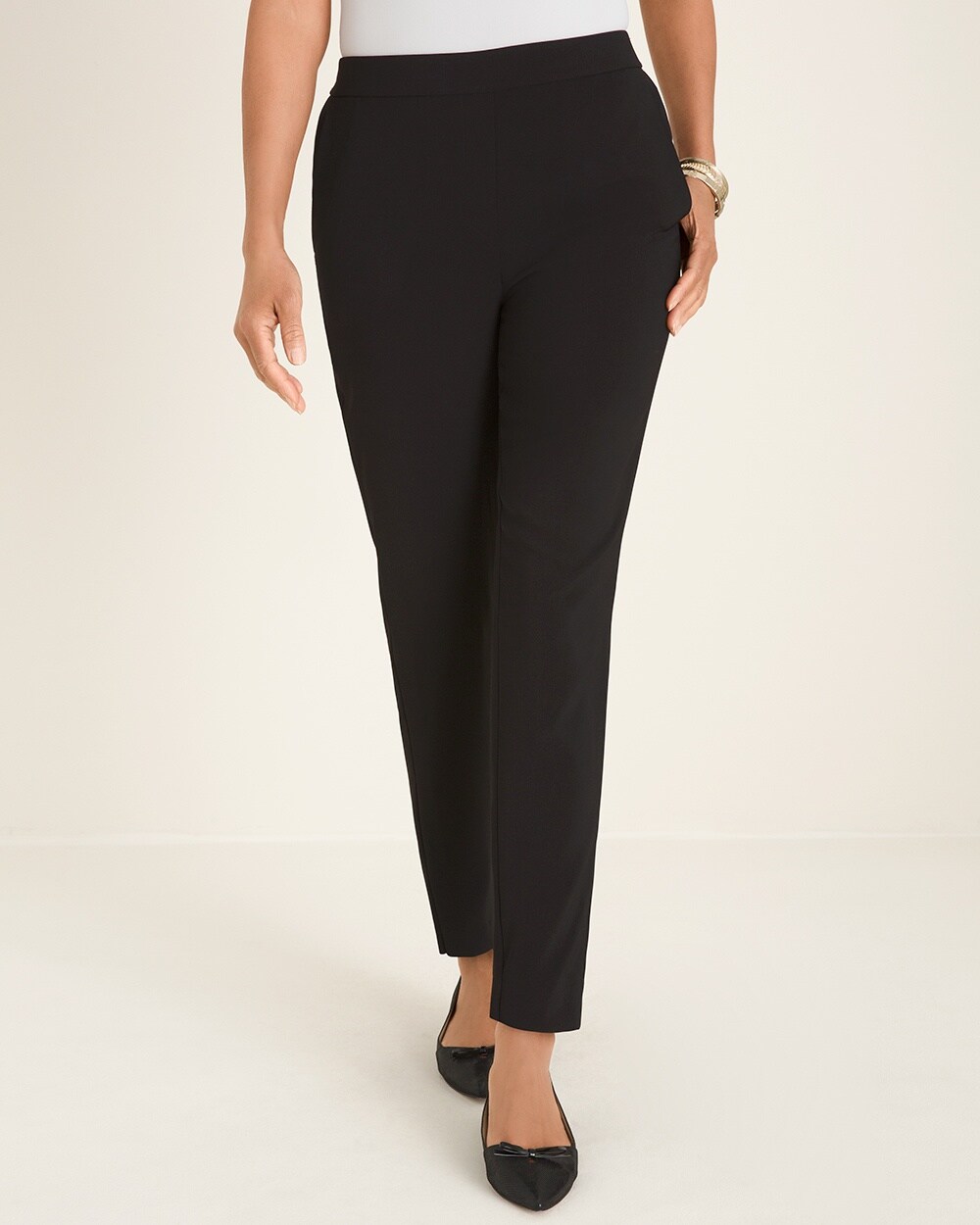 Pull-On Tapered Crepe Ankle Pants