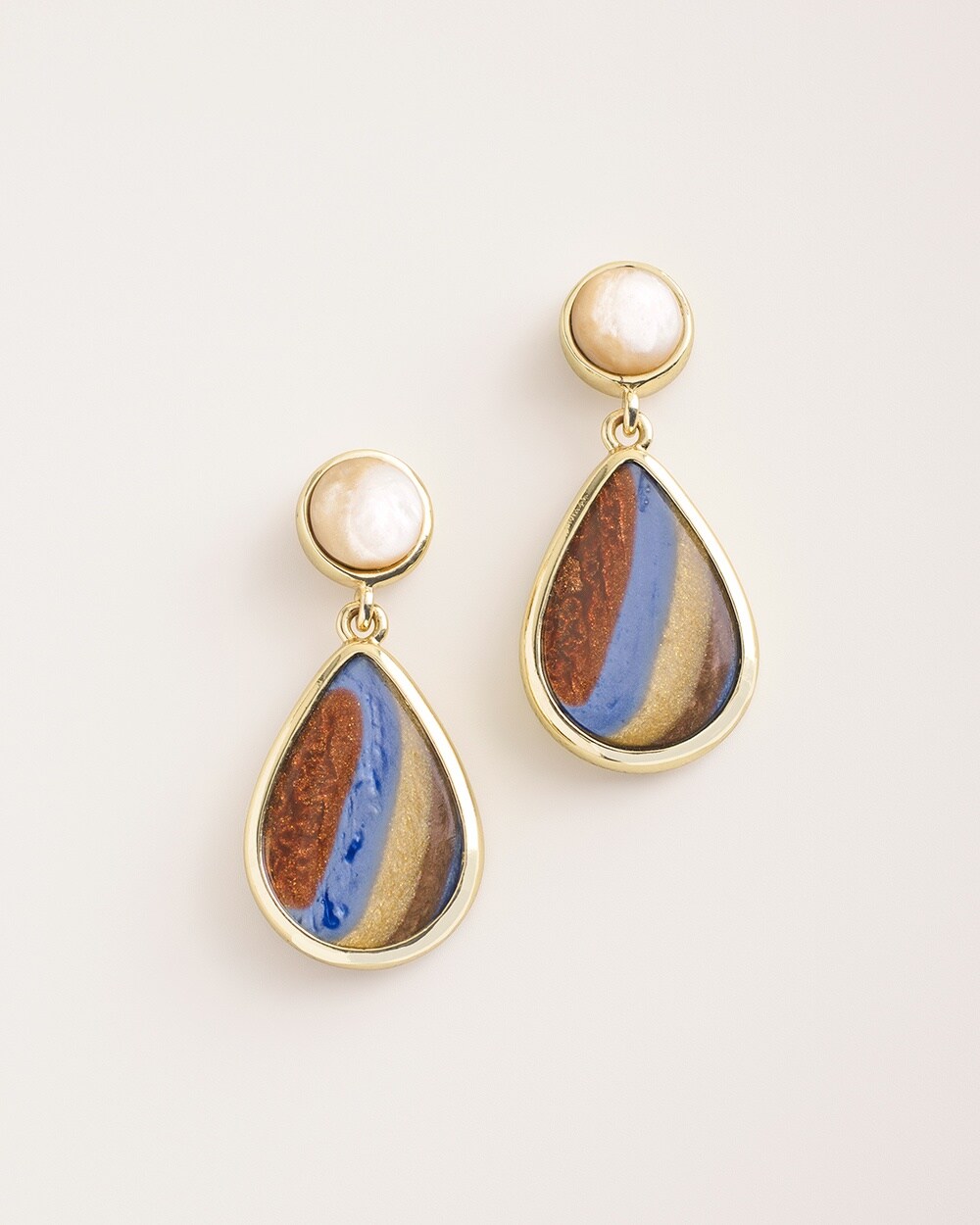 Blue and Neutral Drop Earrings