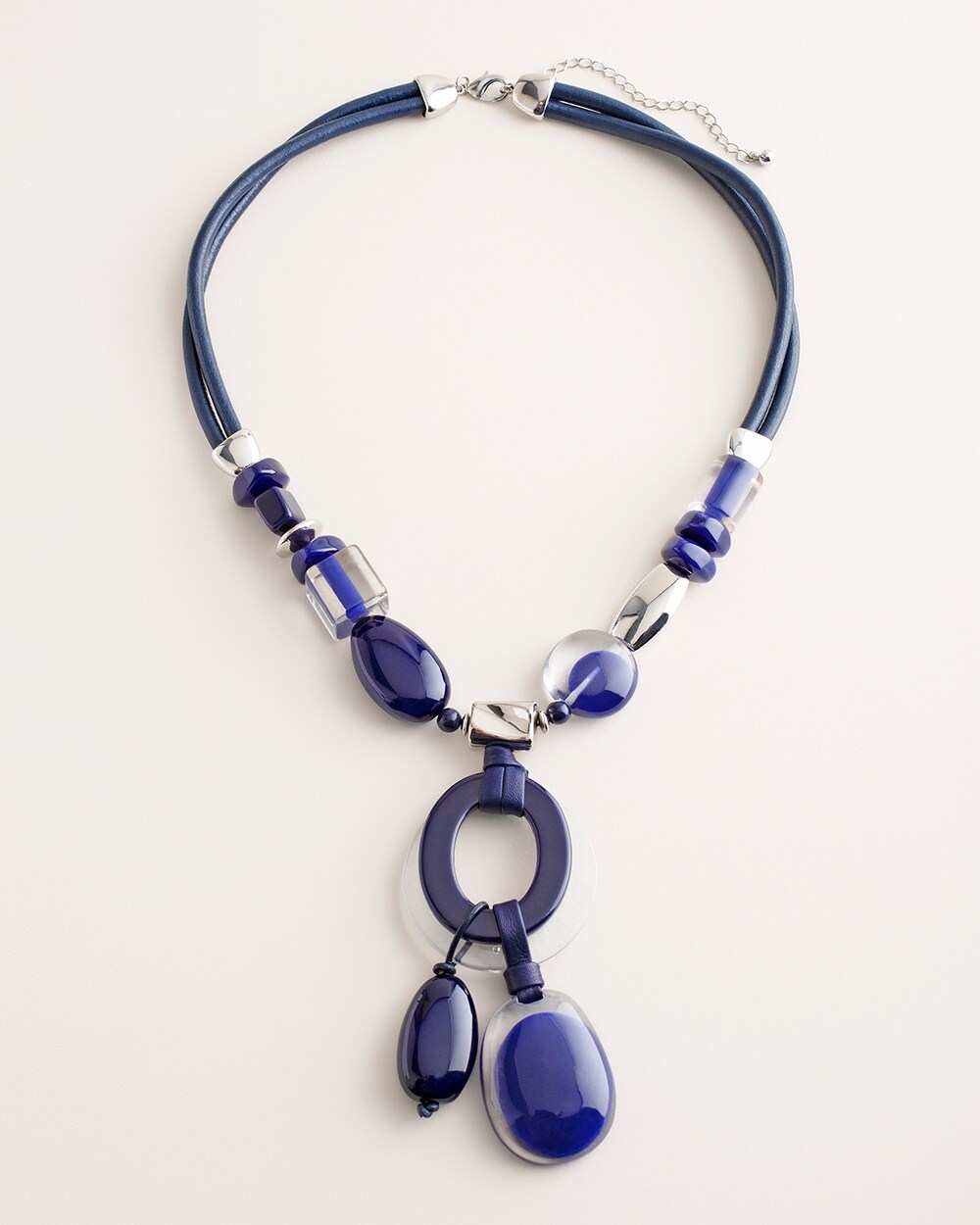 Long Navy and Silvertone Pendant Necklace
