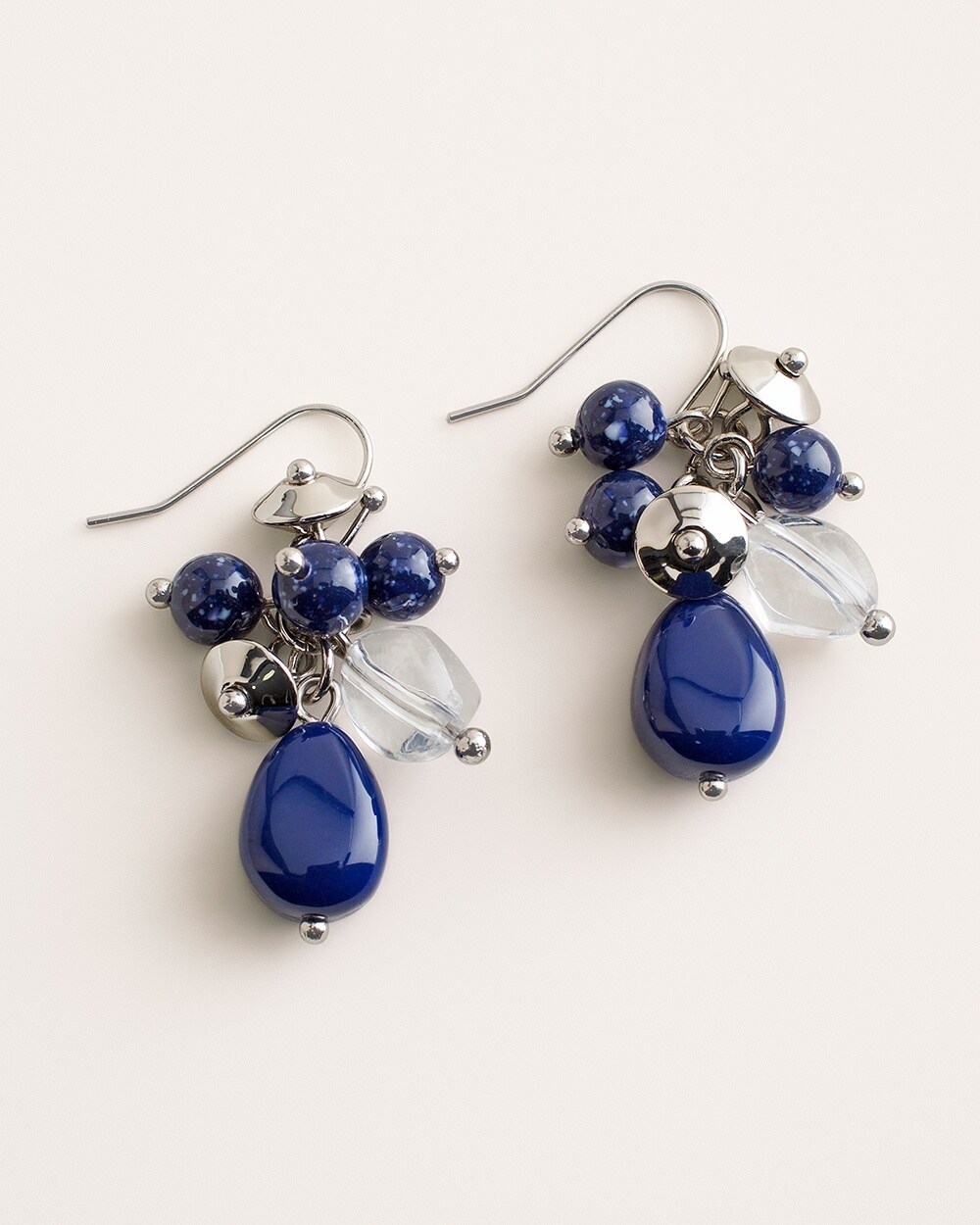 Navy and Silvertone Cluster Earrings