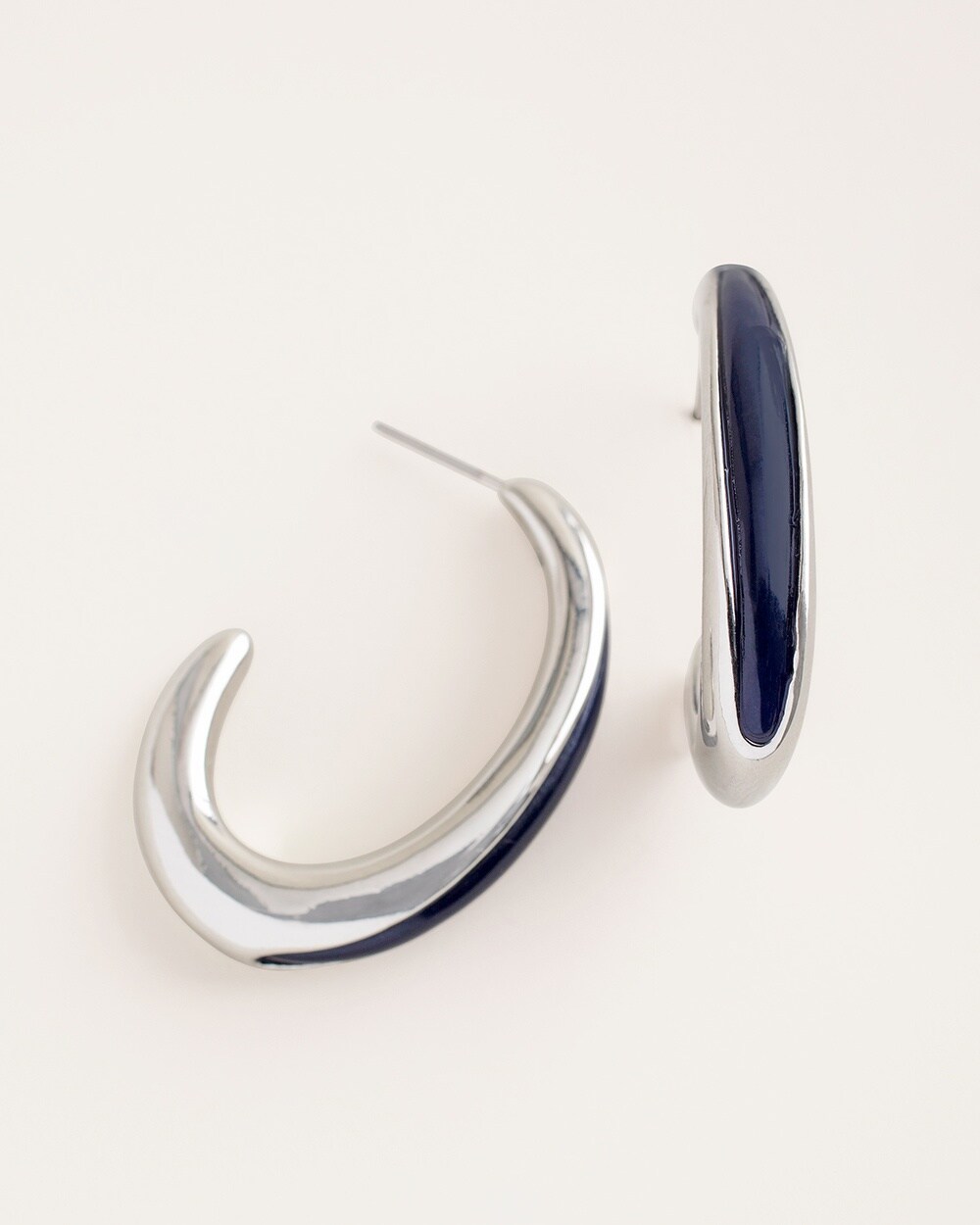Navy and Silvertone Hoop Earrings