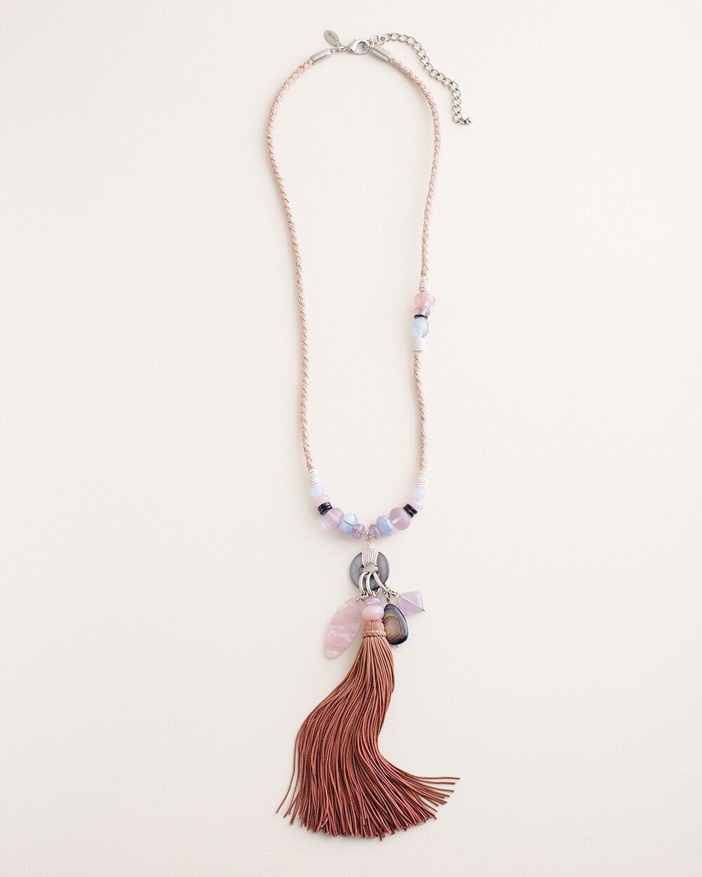 Long Cool-Toned Mosaic Tassel Necklace