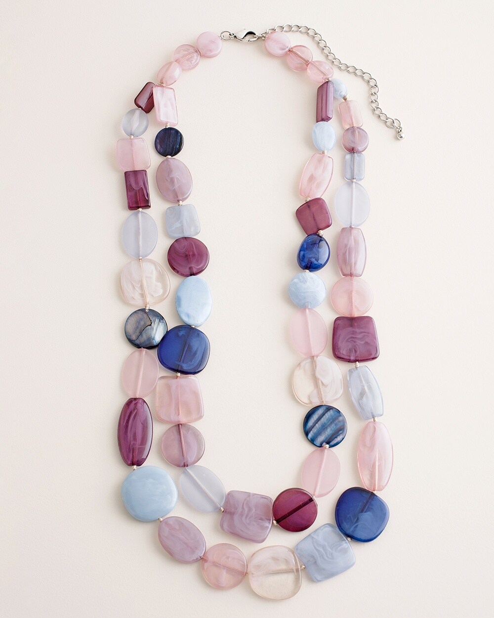 Long Cool-Toned Mosaic Multi-Strand Necklace