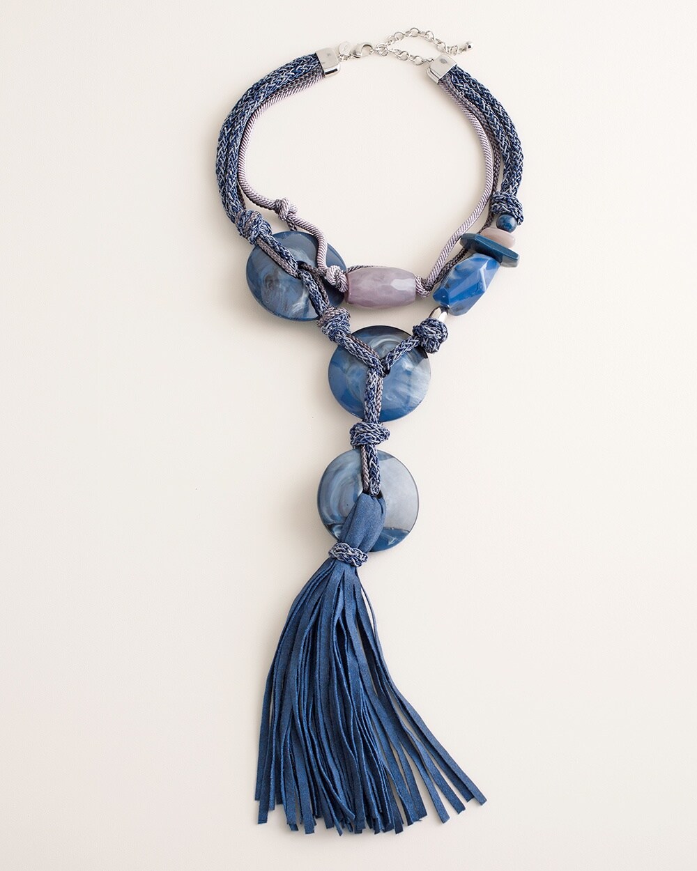 Long Navy Tassel-Pendant Necklace