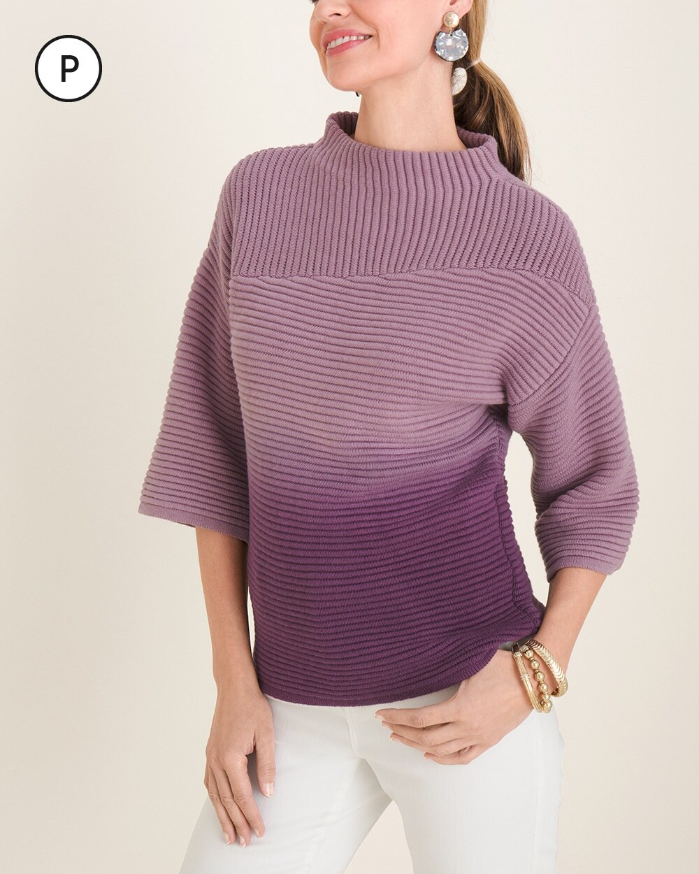 Petite Violet Ombre Mock-Neck Pullover Sweater
