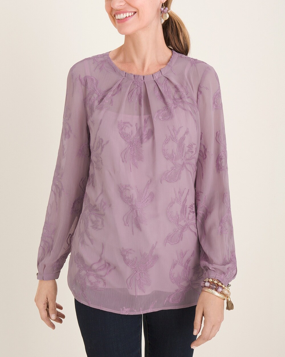 Tonal Embroidery Crinkle Top