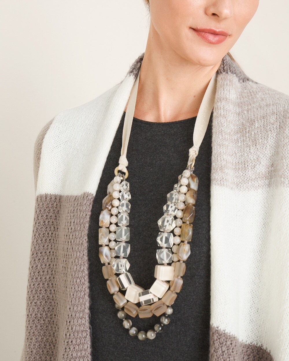 Beaded Neutral Multi-Strand Necklace