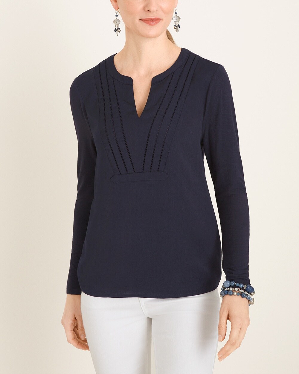 Woven-Front Knit Top