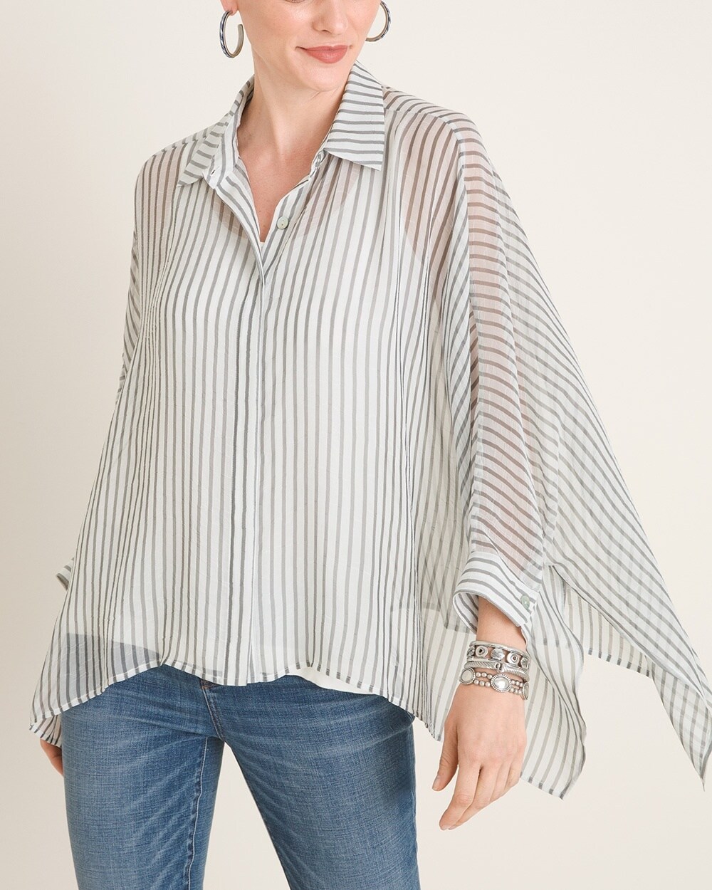 Marla Wynne for Chico's Chiffon Striped Dolman-Sleeve Shirt