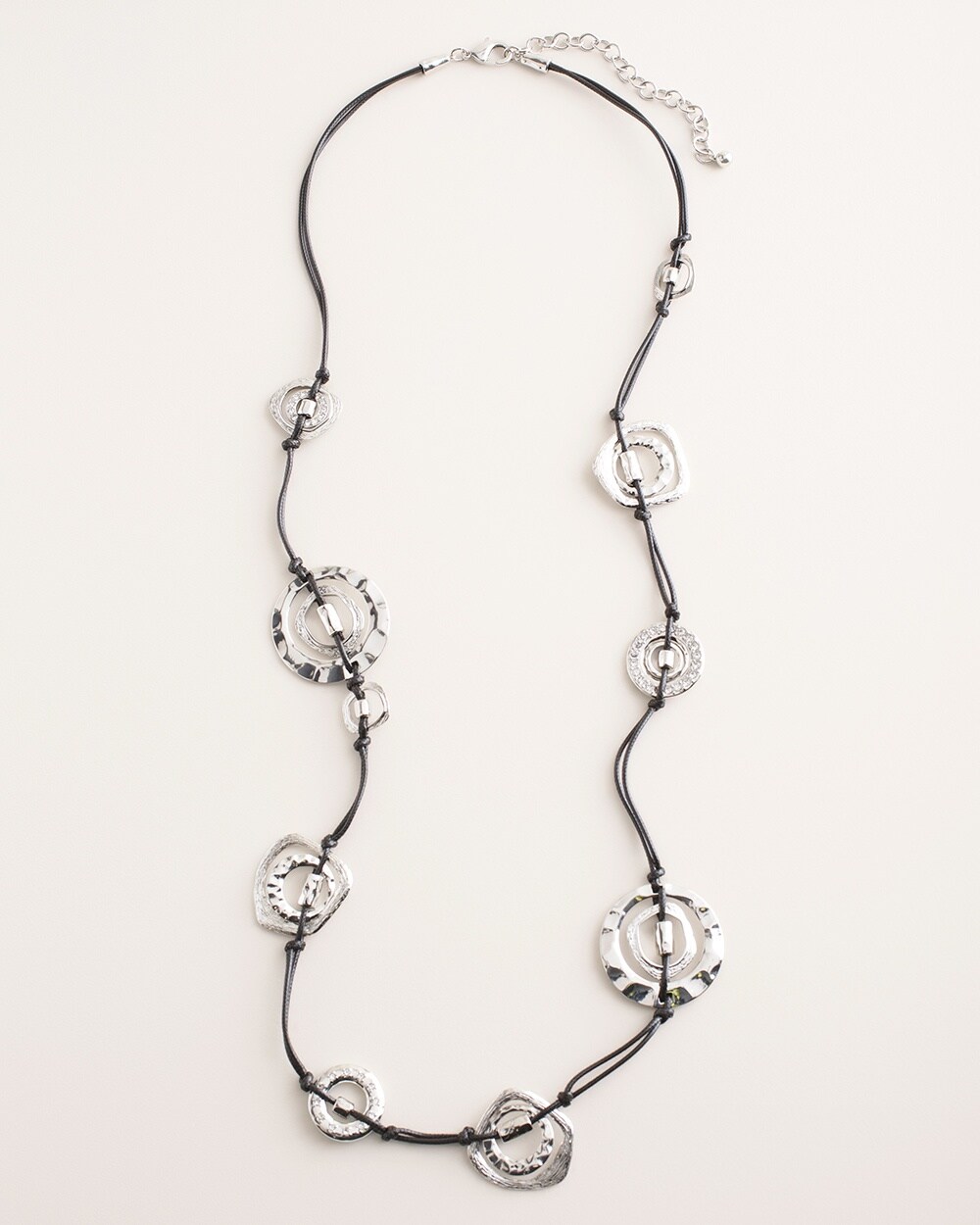 Silvertone Hammered Pave Single-Strand Necklace
