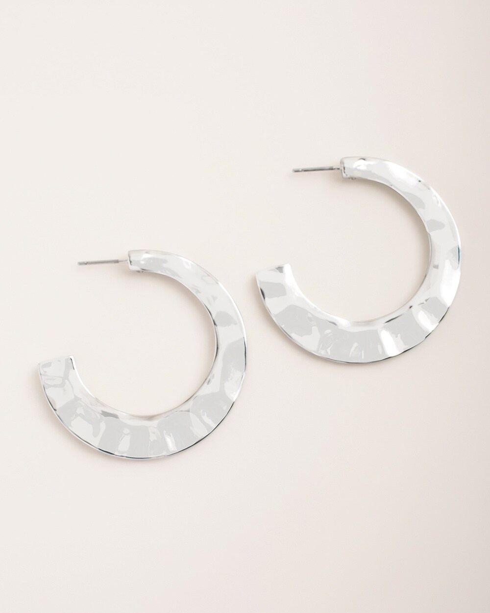 Silvertone Hammered Hoop Earrings