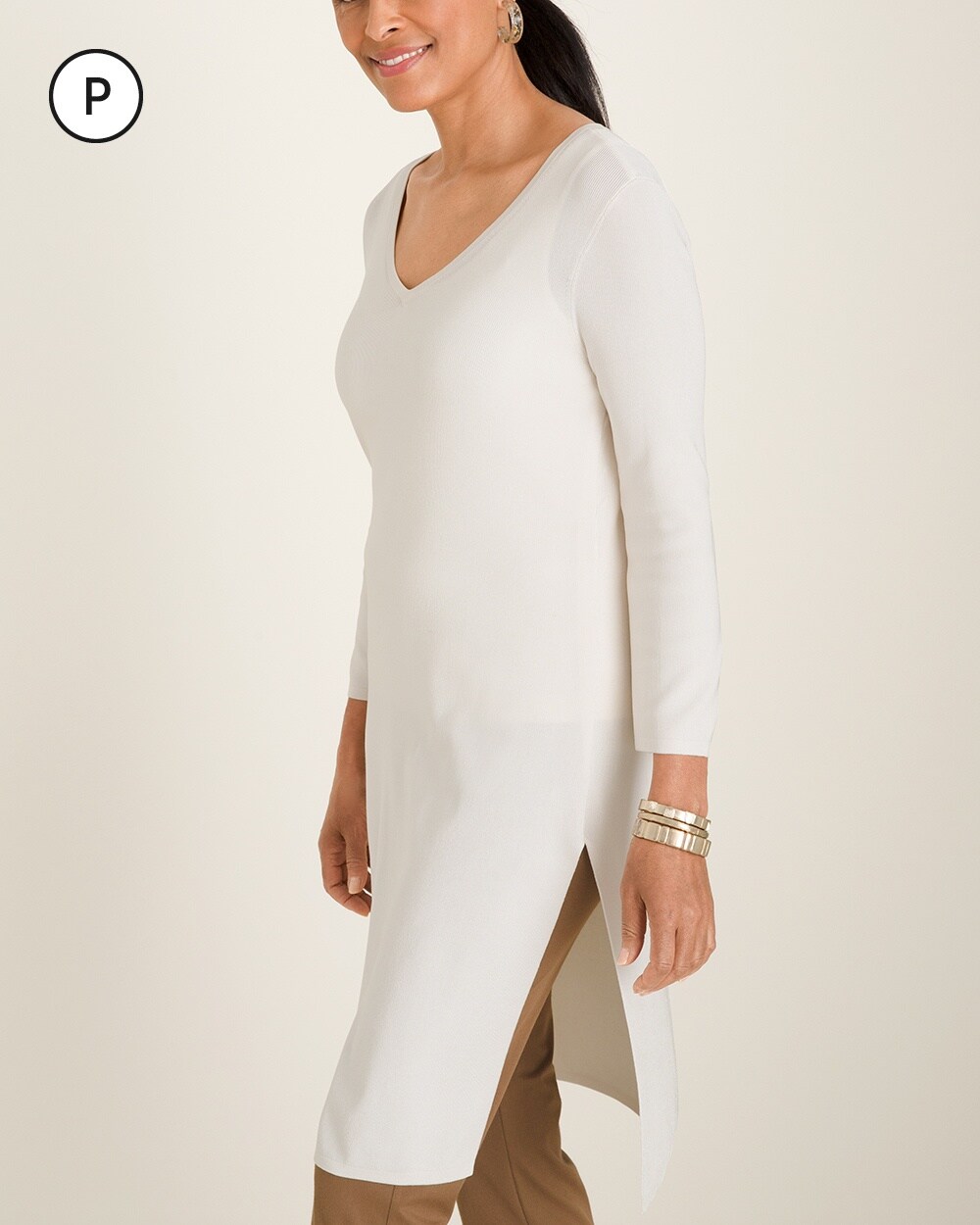 Travelers Collection Petite Long V-Neck Ribbed Tunic