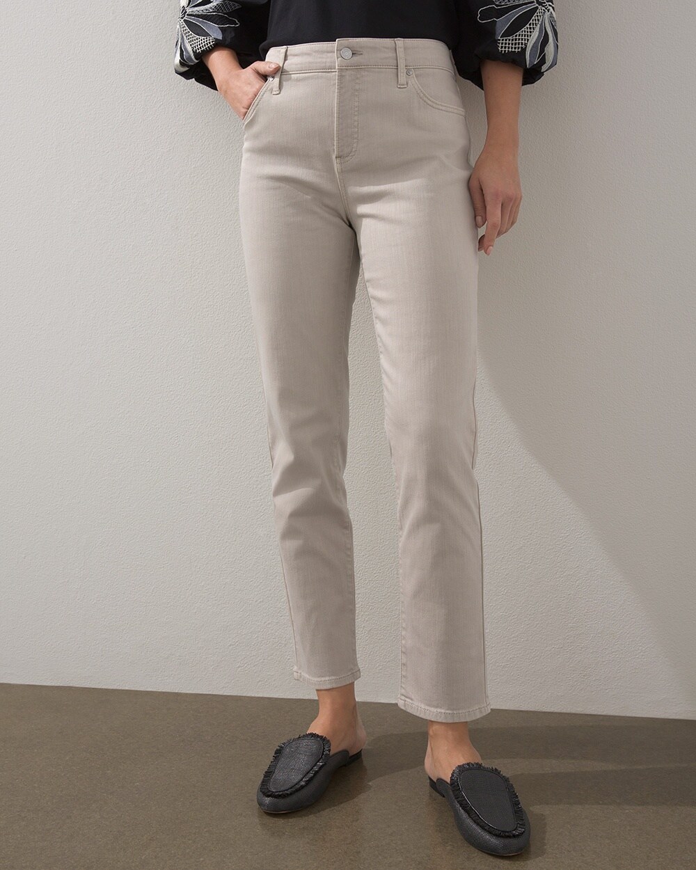 Chico's So Slimming Girlfriend Ankle Jeans In Smokey Taupe