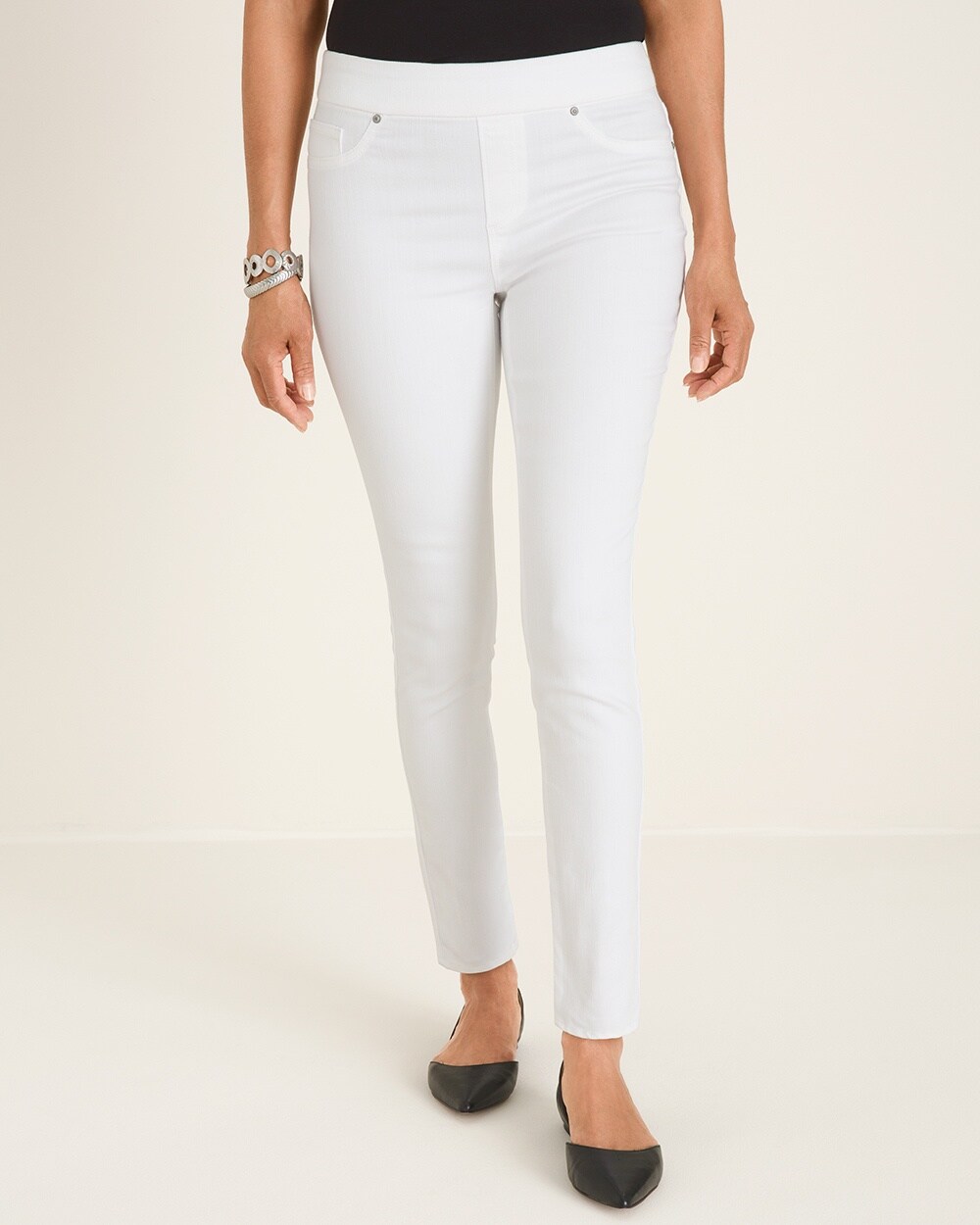 No-Stain White High-Rise Pull-On Skinny Ankle Jeans