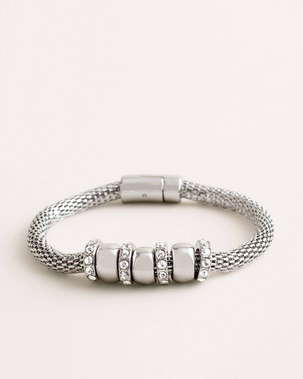 Silvertone Pave Textured Magnetic Bracelet