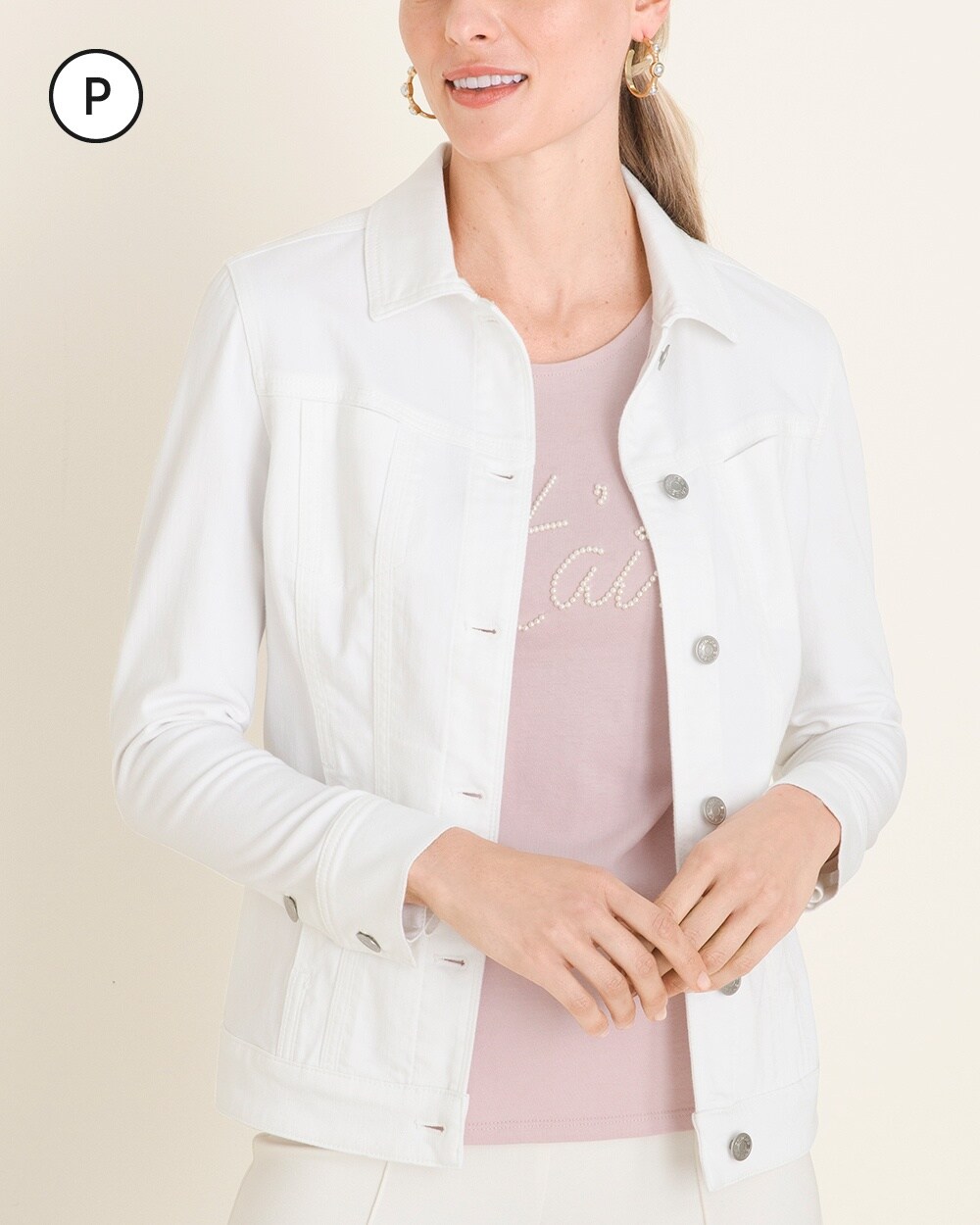 Petite No-Stain White Denim Jacket