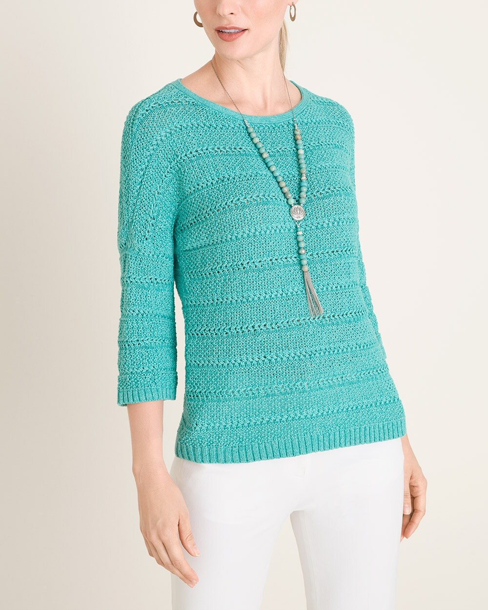 Shine Stitch-Detail Pullover Sweater