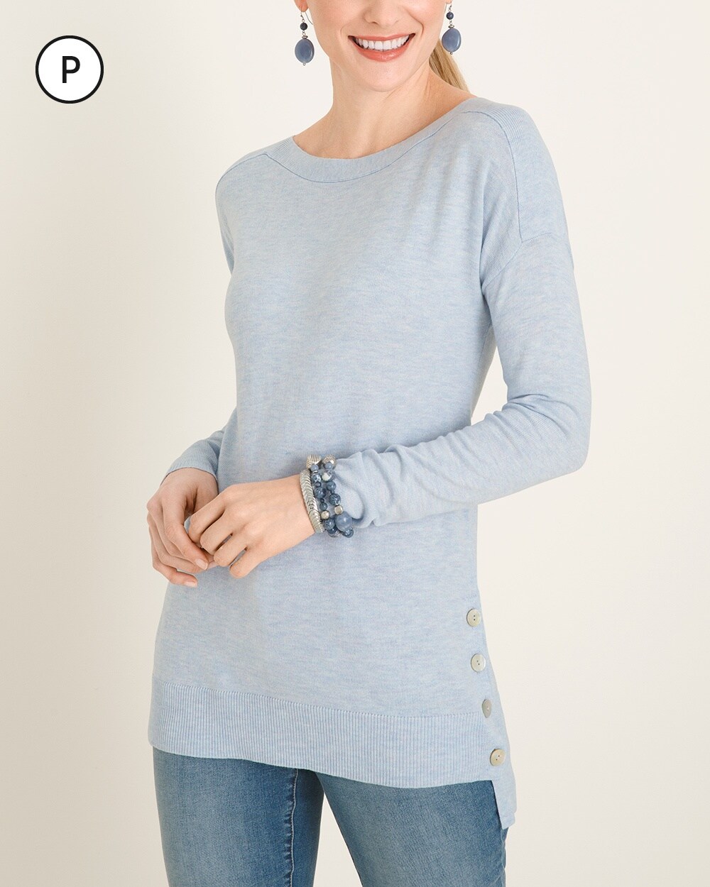 Petite Button-Detail Pullover Sweater