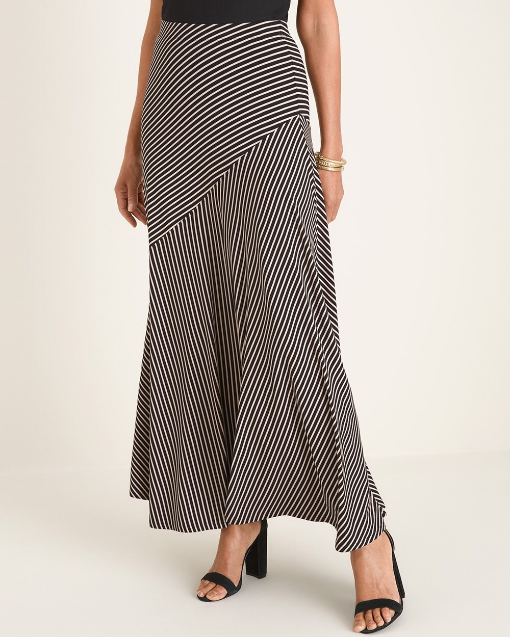 Black and Neutral Striped Maxi Skirt