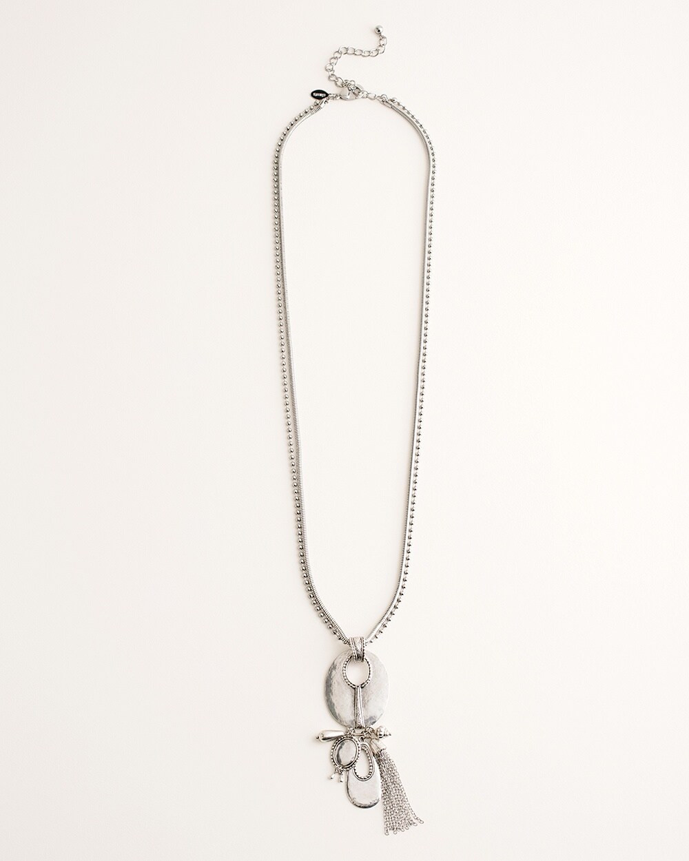 Long Silvertone Textured Pendant Necklace