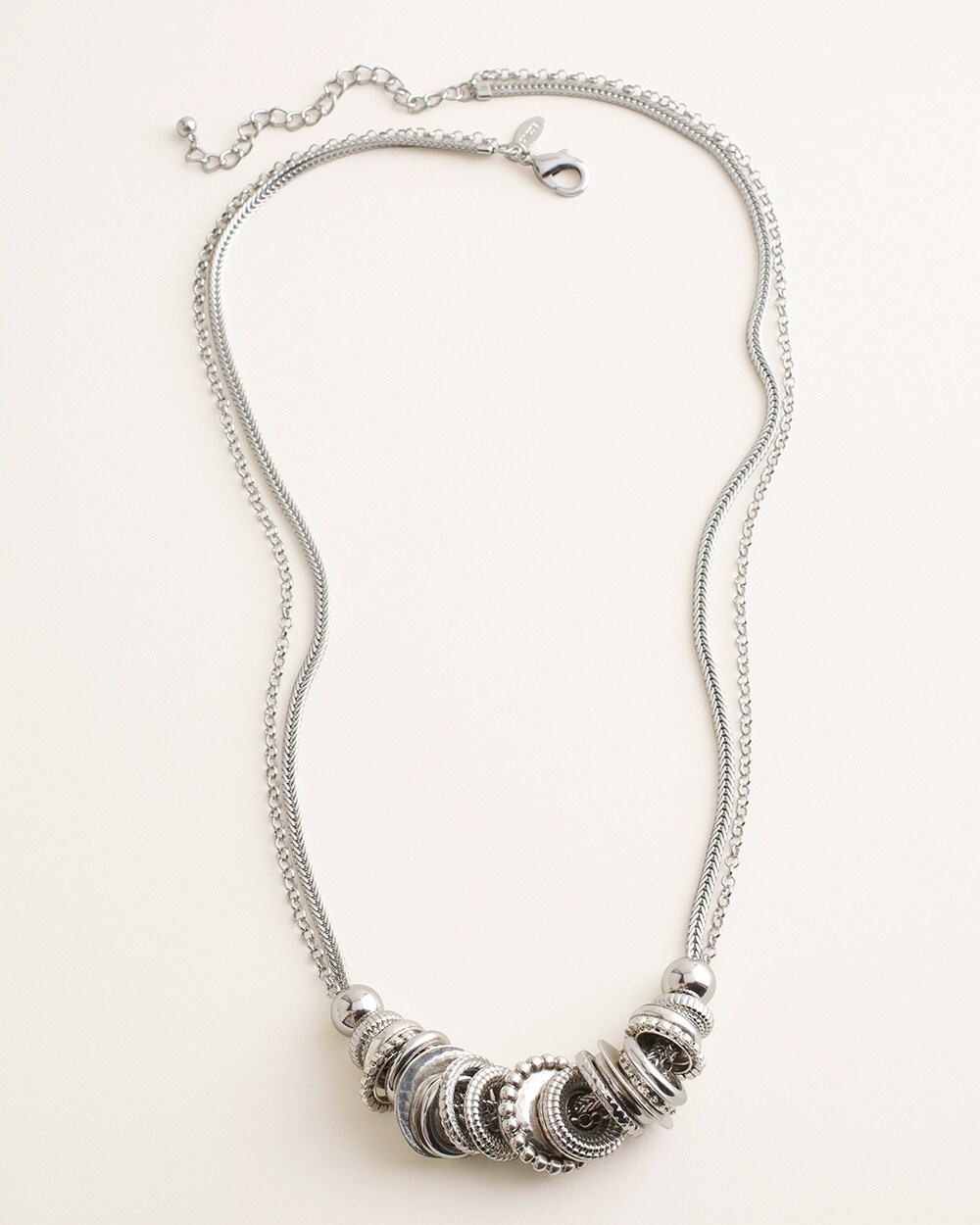 Long Silvertone Textured Single-Strand Necklace