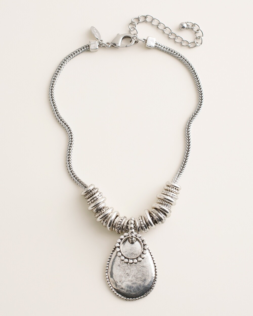 Short Silvertone Textured Pendant Necklace