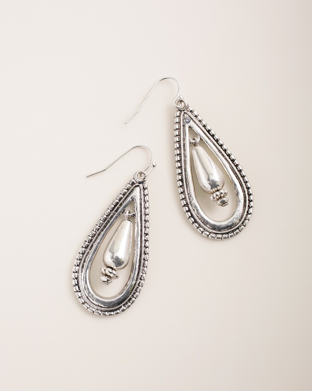 Silvertone Textured Drop-Hoop Earrings