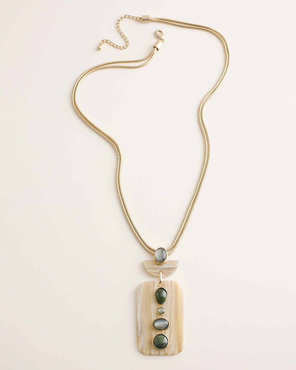 Long Green Simulated Stone Pendant Necklace