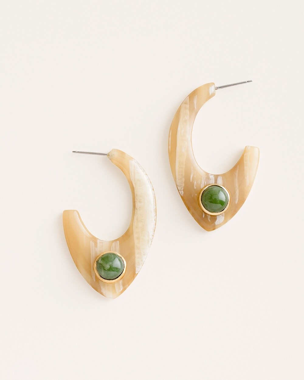 Green Simulated Stone Hoop Earrings