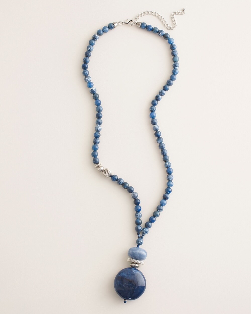 Long Beaded Blue Pendant Necklace