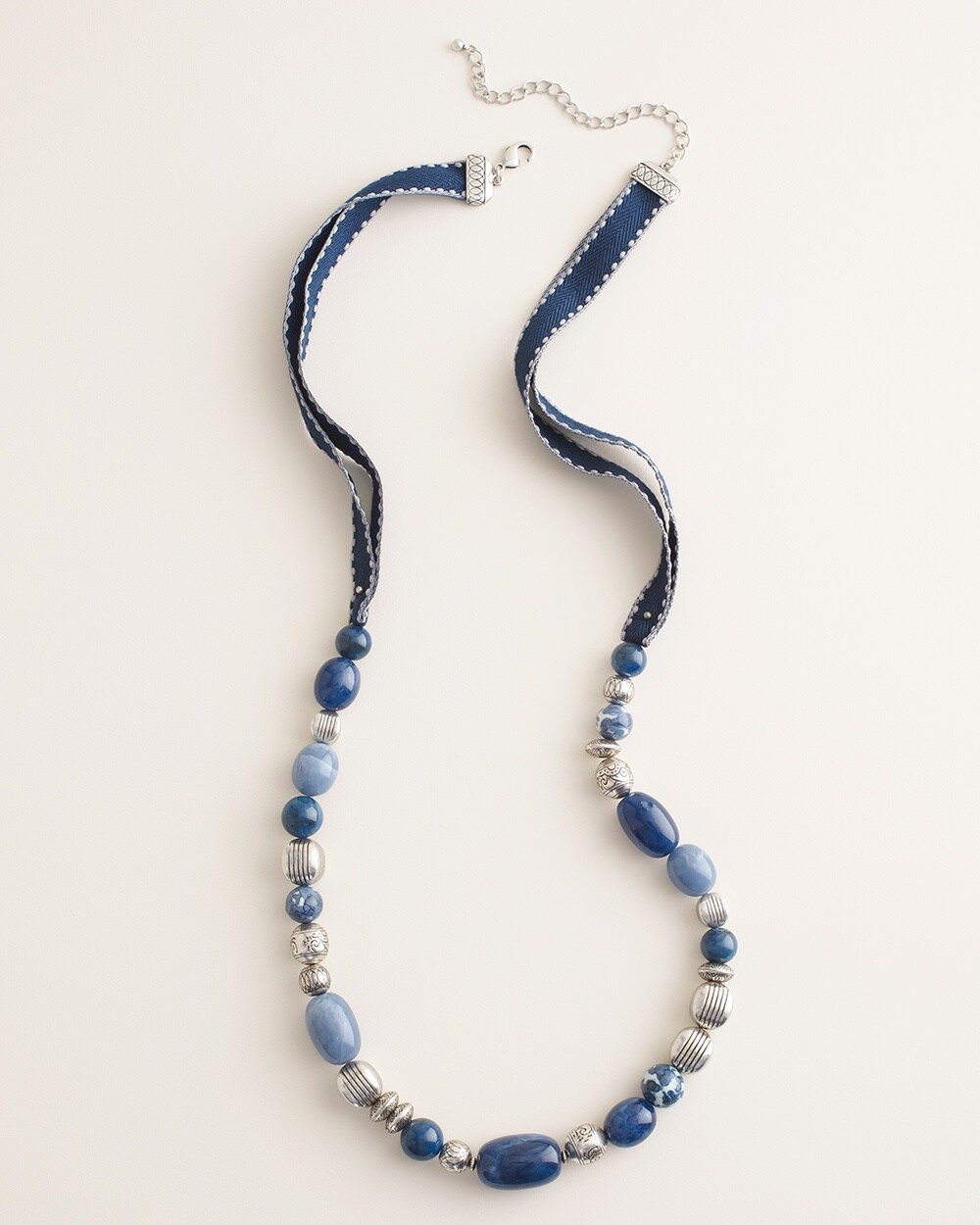 Long Beaded Blue Single-Strand Necklace