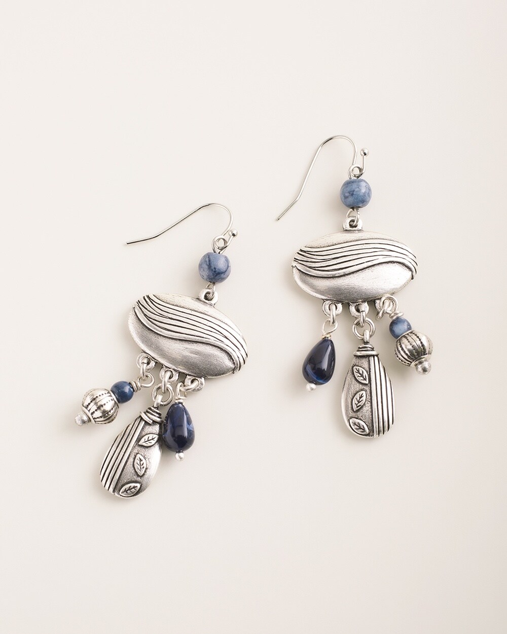 Beaded Blue Charm-Drop Earrings