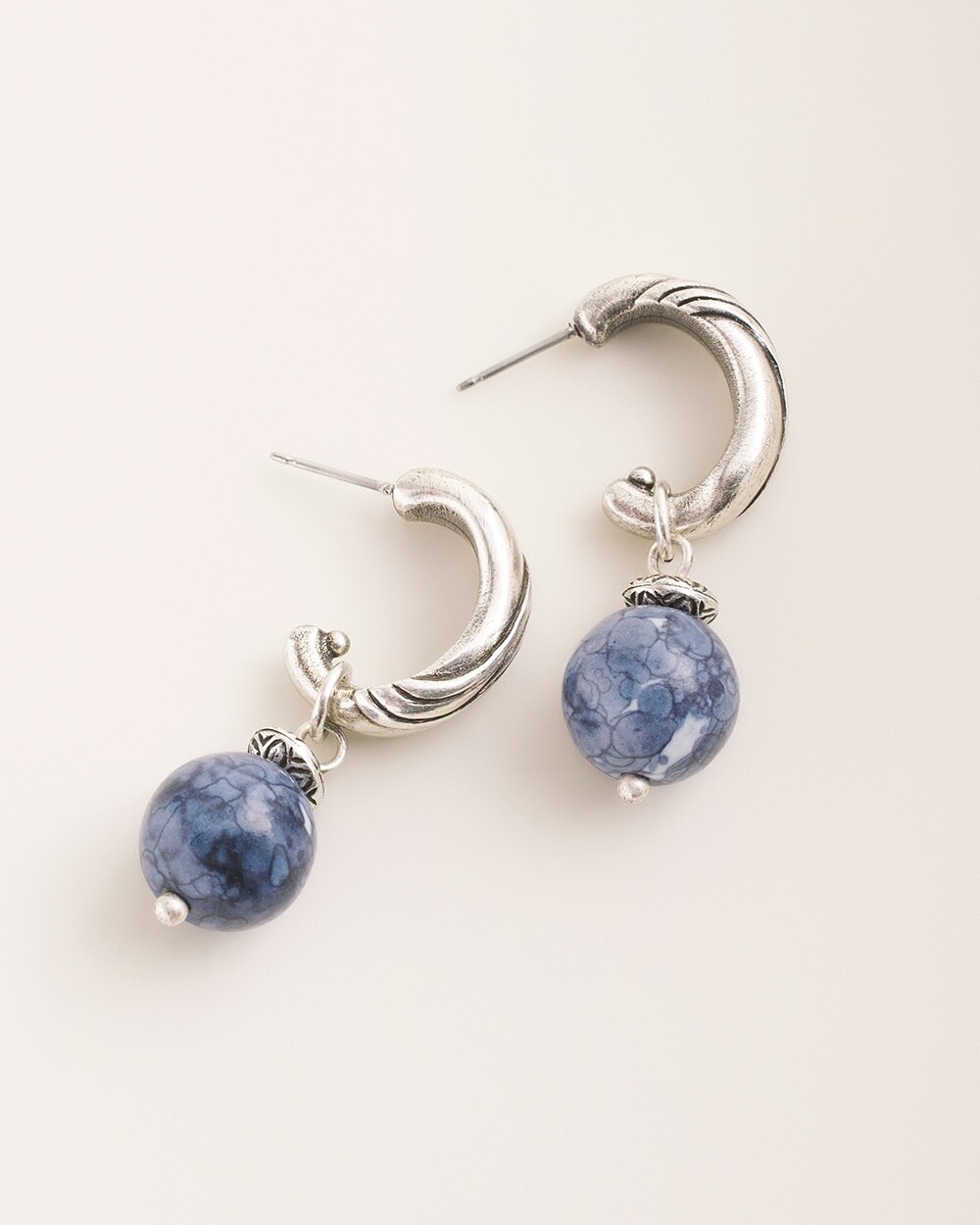 Beaded Blue Hoop Earrings