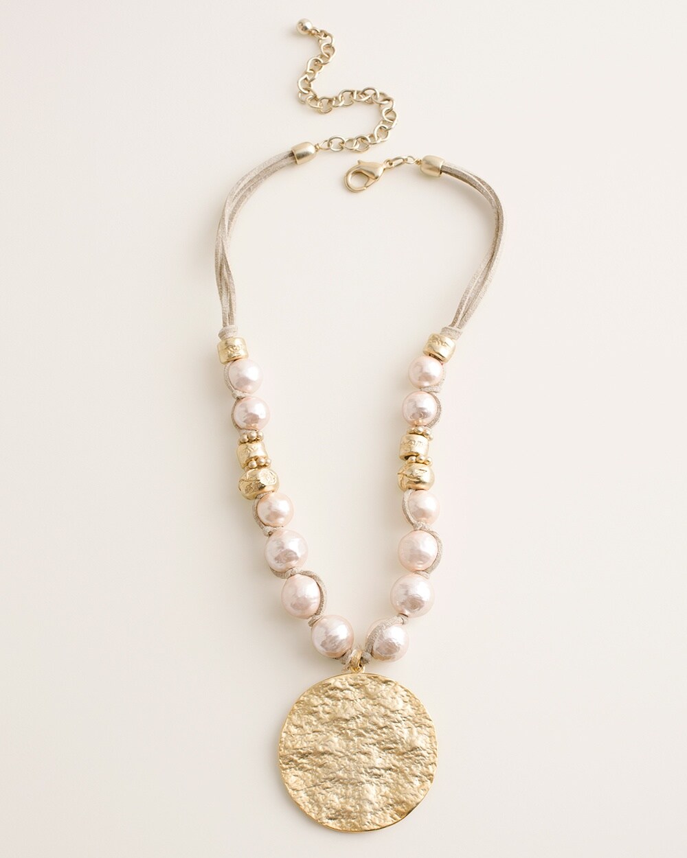 Short Pink and Goldtone Pendant Necklace