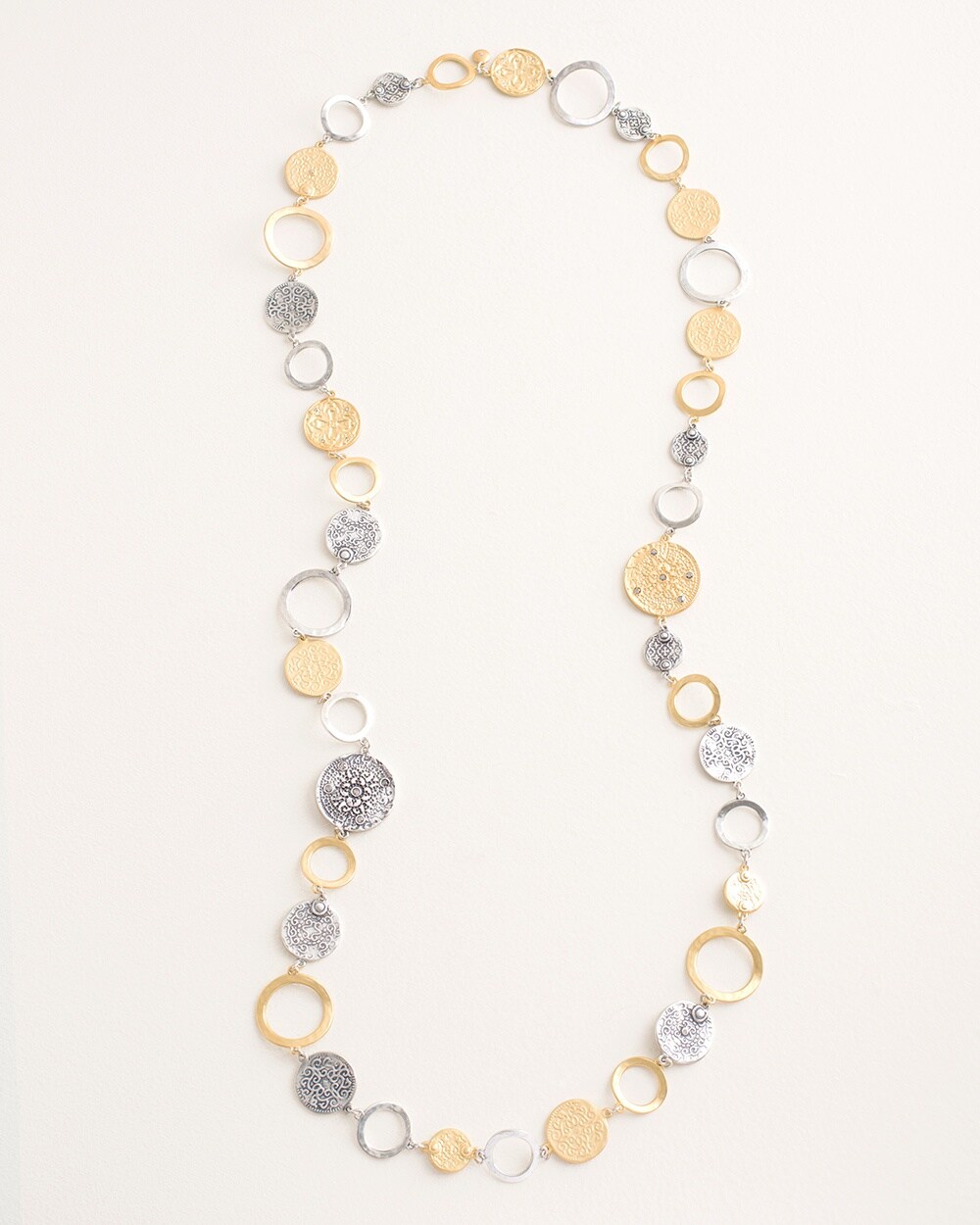 Long Textured Mixed-Metal Single-Strand Necklace