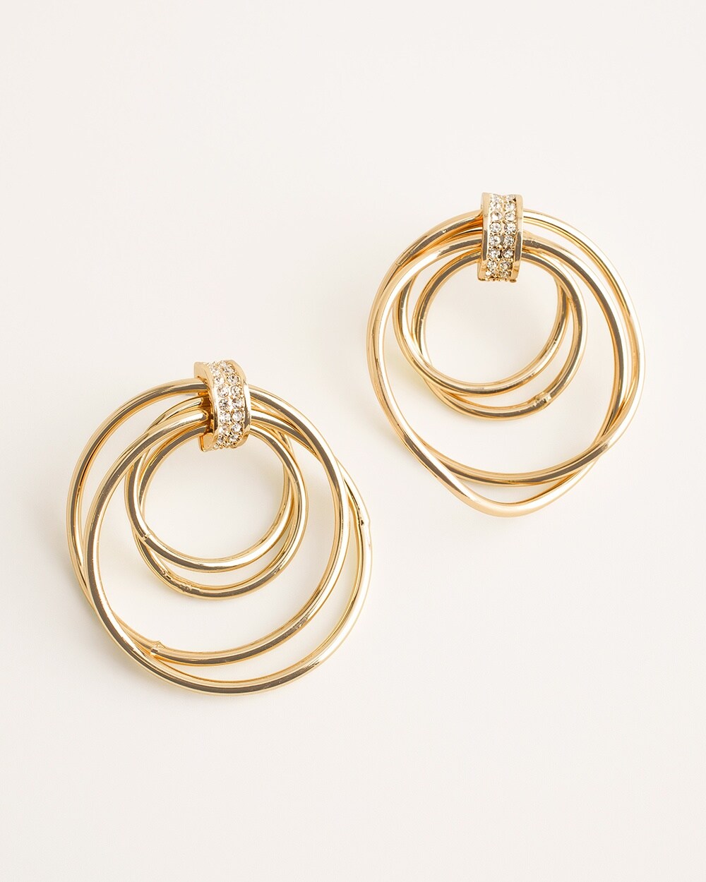 Goldtone Link Pave Hoop Earrings