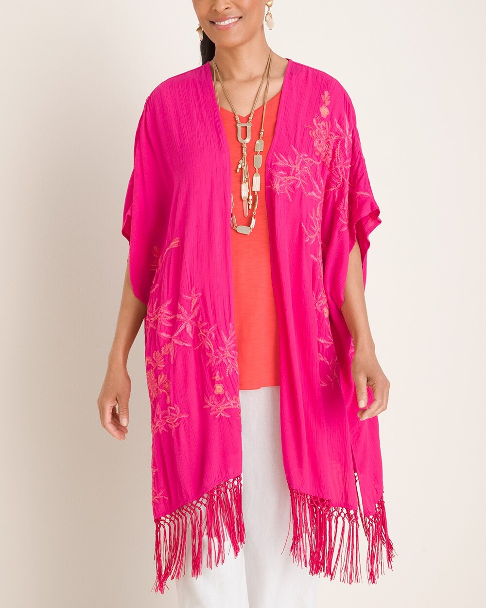 Floral Embroidered Berry Pink Ruana Wrap