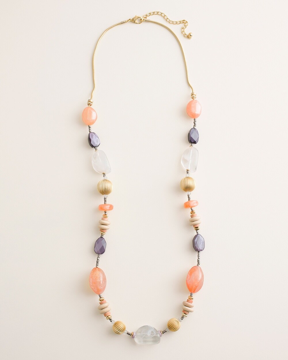 Long Colorful Beaded Single-Strand Necklace