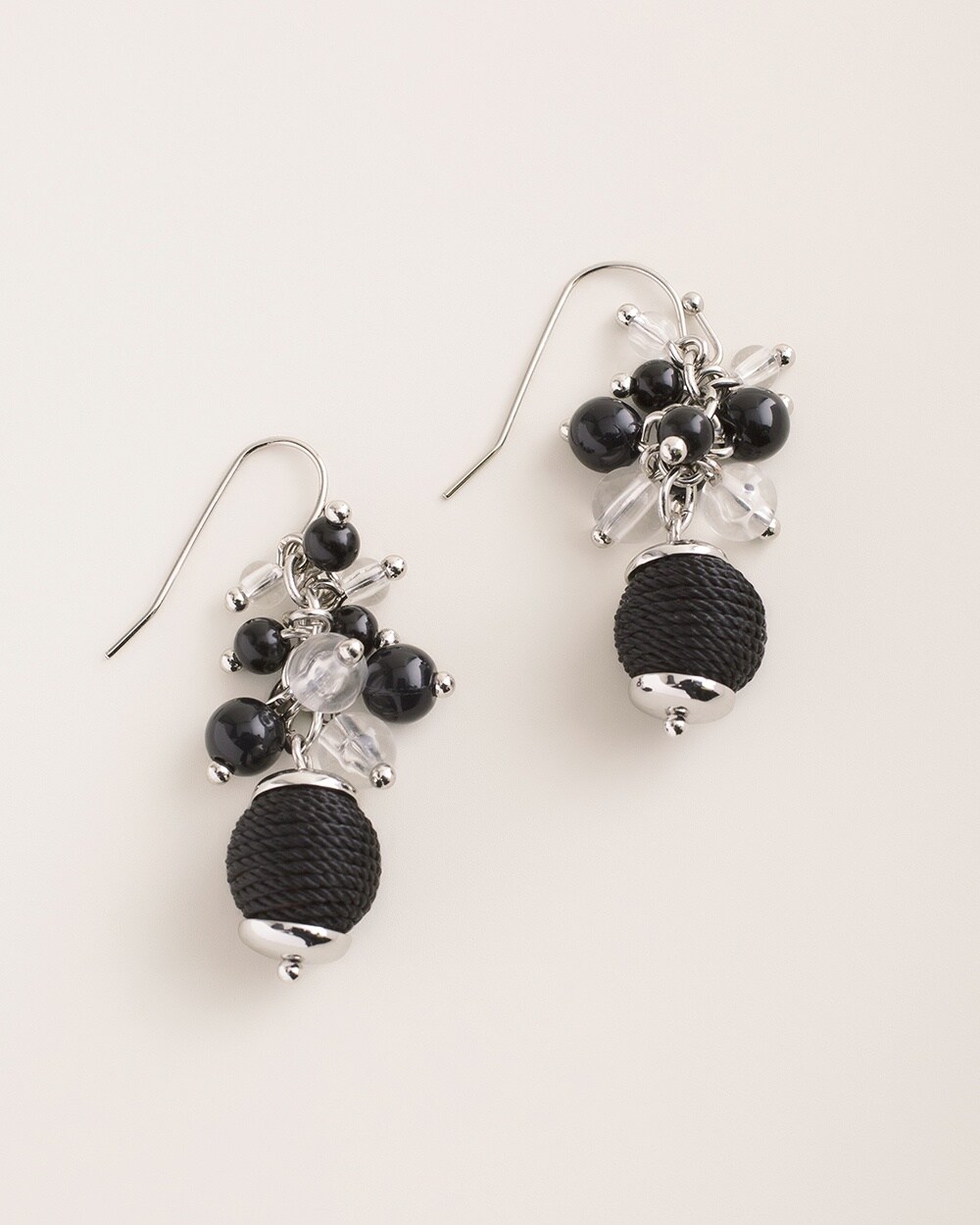 Black and White Beaded Cluster Earrings