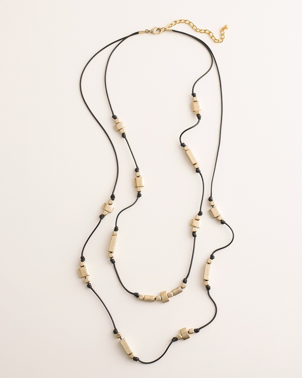Long Goldtone Square Double-Strand Necklace
