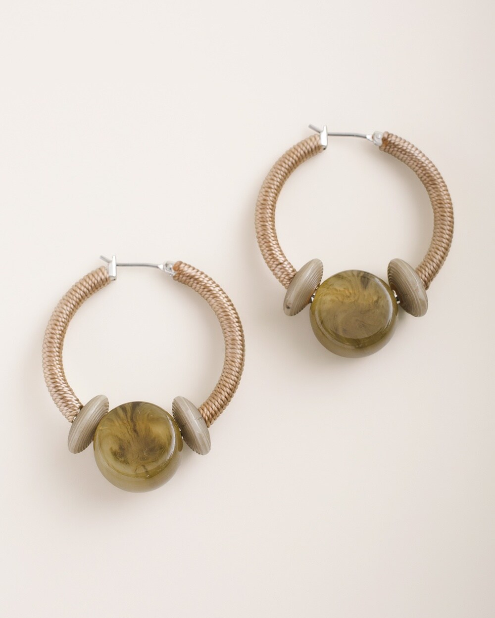 Green Beaded Hoop Earrings